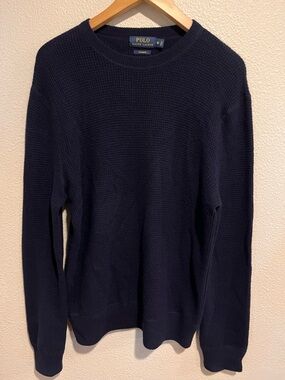 Polo Ralph Lauren 100% Cashmere Waffle Knit Sweater Navy Blue Mens M